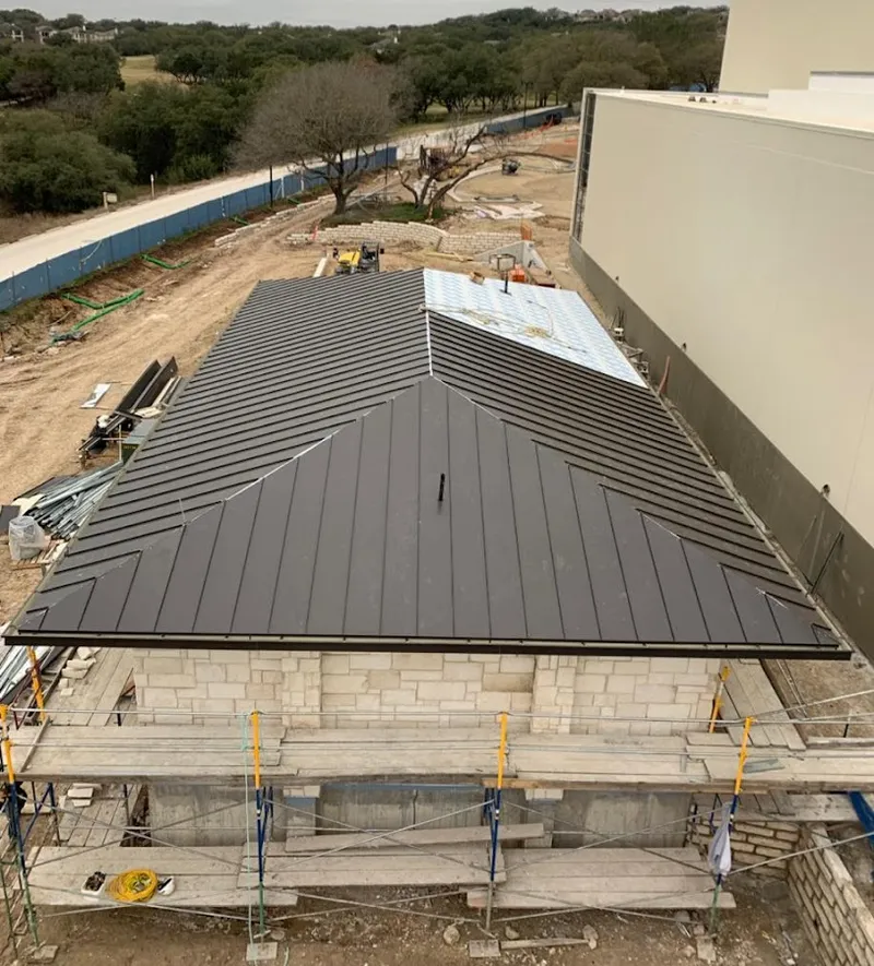 Metal roof new construction with scaffolding in Cutler Bay